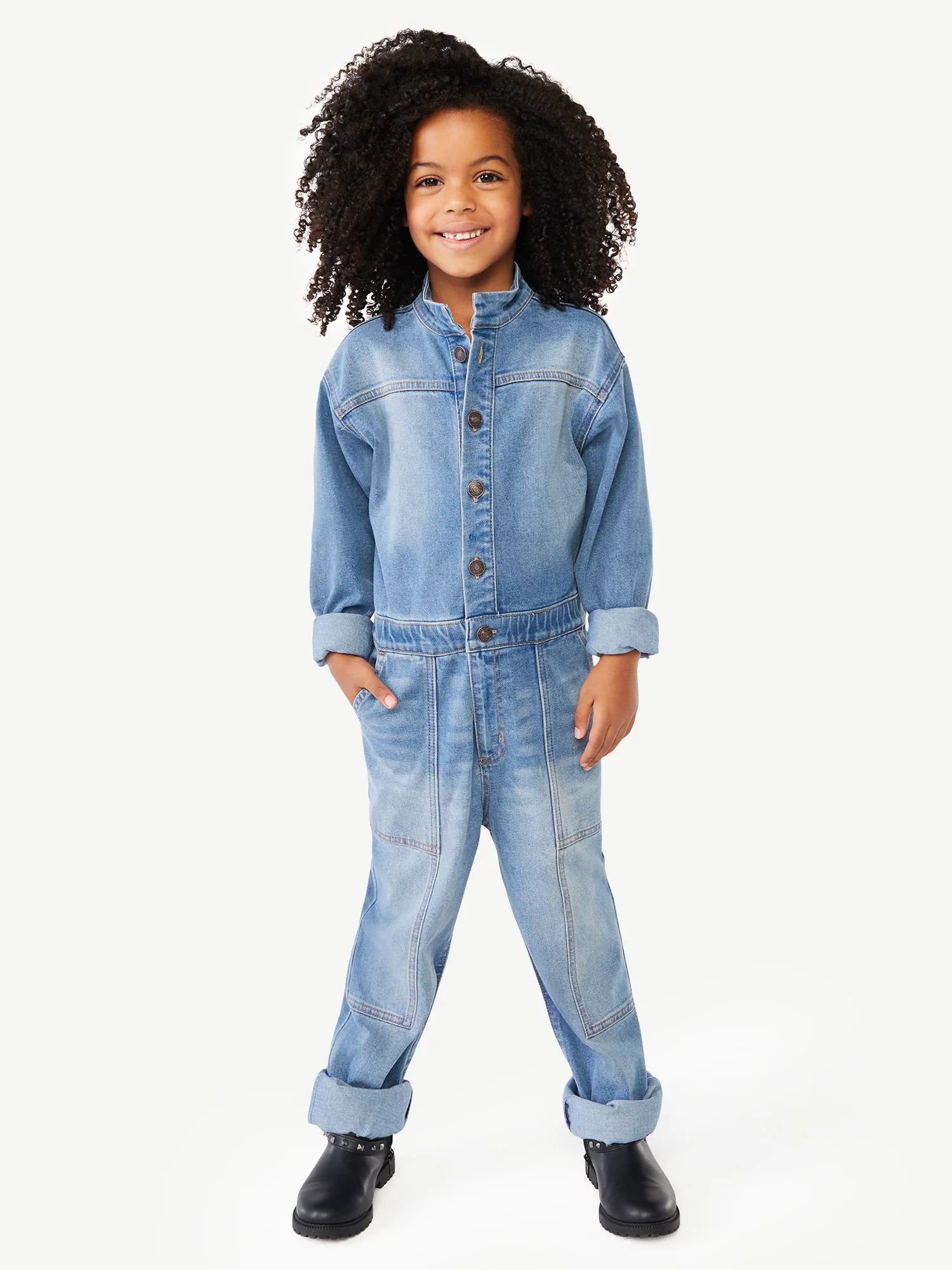 Scoop Girl's Denim Utility Jumpsuit, Sizes 4-12 - Walmart.com | Walmart (US)