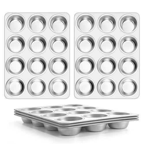 E-far Stainless Steel Muffin Pan Set of 5, 12 Cups Cupcake Pans Tins for Baking, Non-Toxic Metal Muffin Tray Molds for Small Mini Cupcake, Heavy Duty & Regular Size, Rust Free & Dishwasher Safe | Amazon (US)