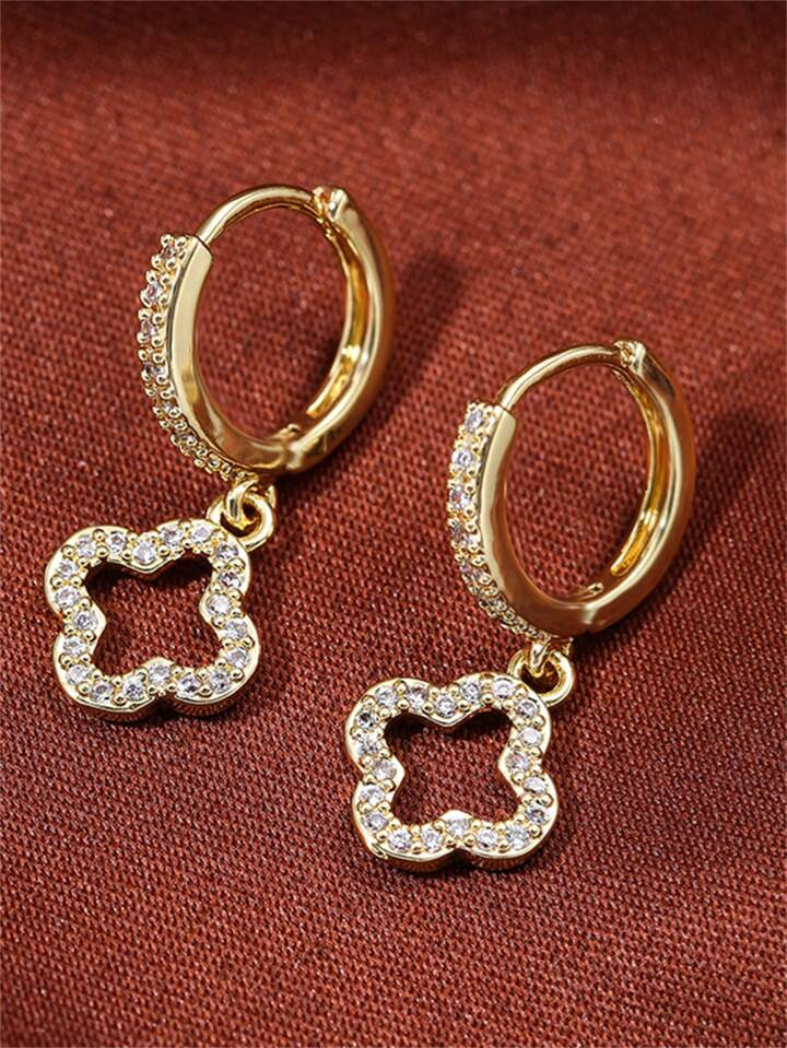 1pc Cubic Zirconia Flower Decor Drop Earrings Copper Jewelry Valentines | SHEIN