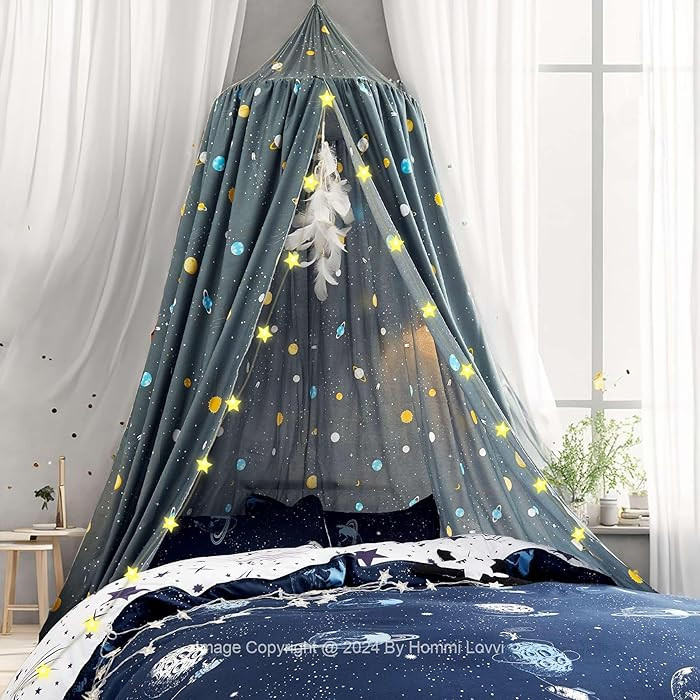 Space Rockets Print Kids Bed Canopy, Girls Princess Canopy Dreamy Room Decor, Soft Hanging Readin... | Amazon (US)