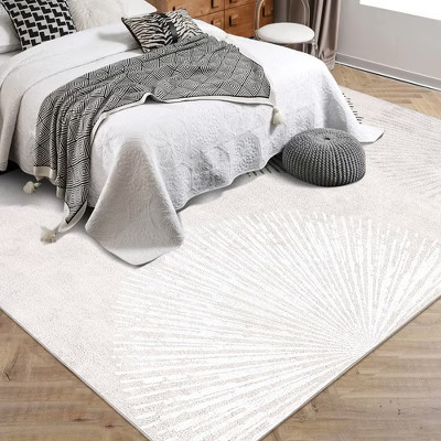 Garvee 5x7FT Modern Abstract Area Rug,Low Pile Rug -Non Slip Non Shedding Rug,Soft Floor Carpet Foldable Thin Rug,Beige+Green: Indoor Outdoor Use | Target