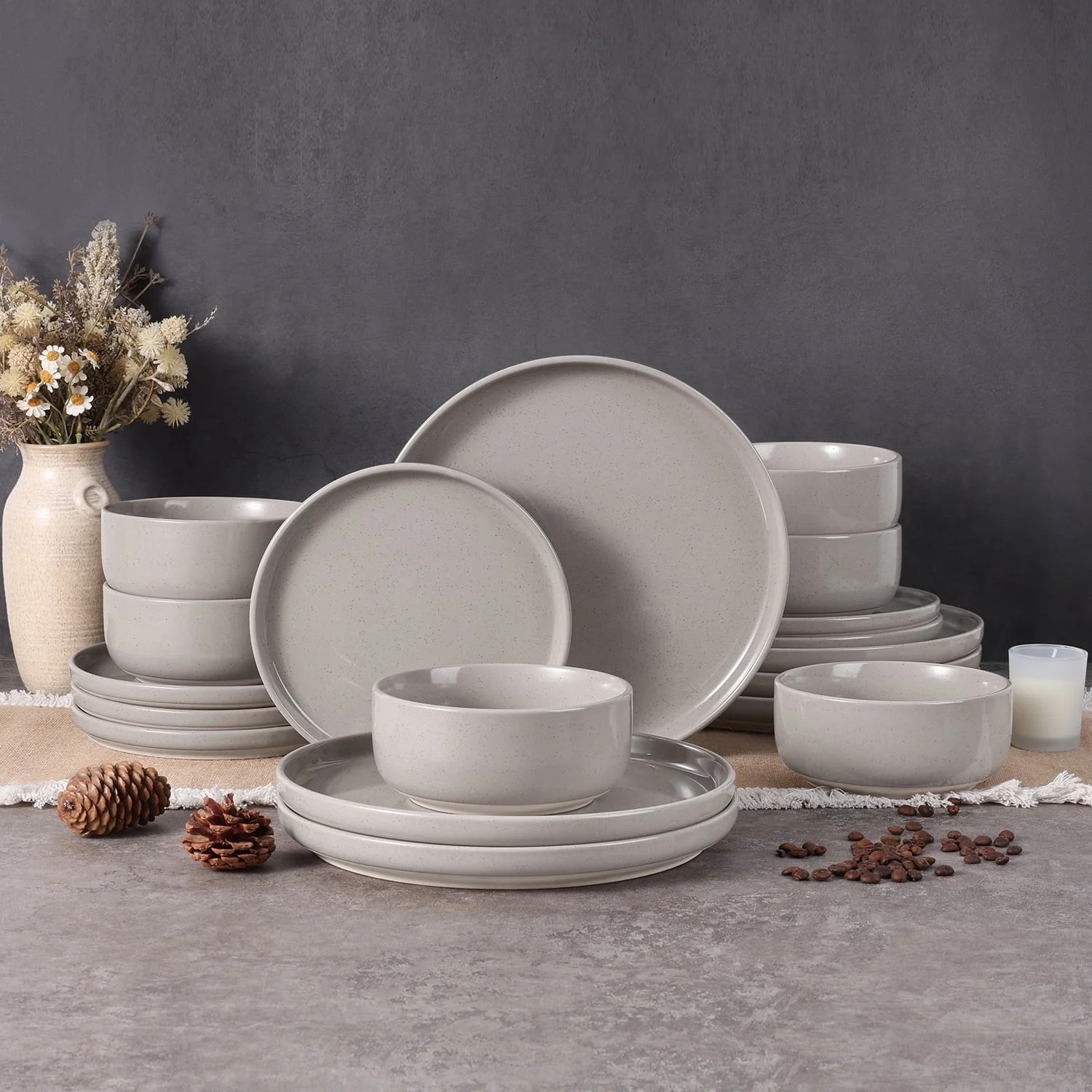 Vesteel 18-Piece Dinnerware Set, Ceramic Plates and Bowls Set for 6, Speckled Stoneware Dishes Se... | Walmart (US)