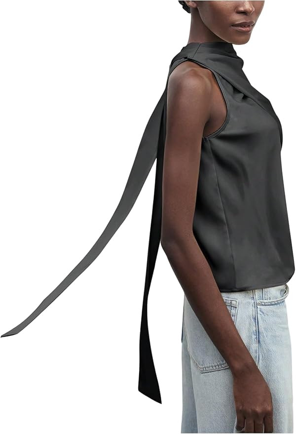 SweatyRocks Women's Satin Cowl Neck Ruched Tank Top Blouse Dressy Sleeveless Going Out Tops Work ... | Amazon (US)