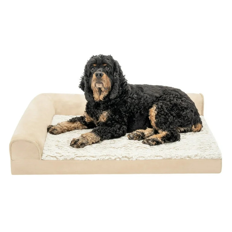 FurHaven Pet Products Embossed Faux Fur & Suede Orthopedic Deluxe L-Chaise Pet Bed for Dogs & Cat... | Walmart (US)