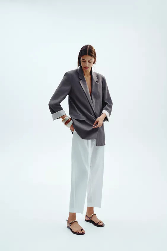 LINEN BELTED STRAIGHT-LEG TROUSERSOyster-white+3 | Zara UK