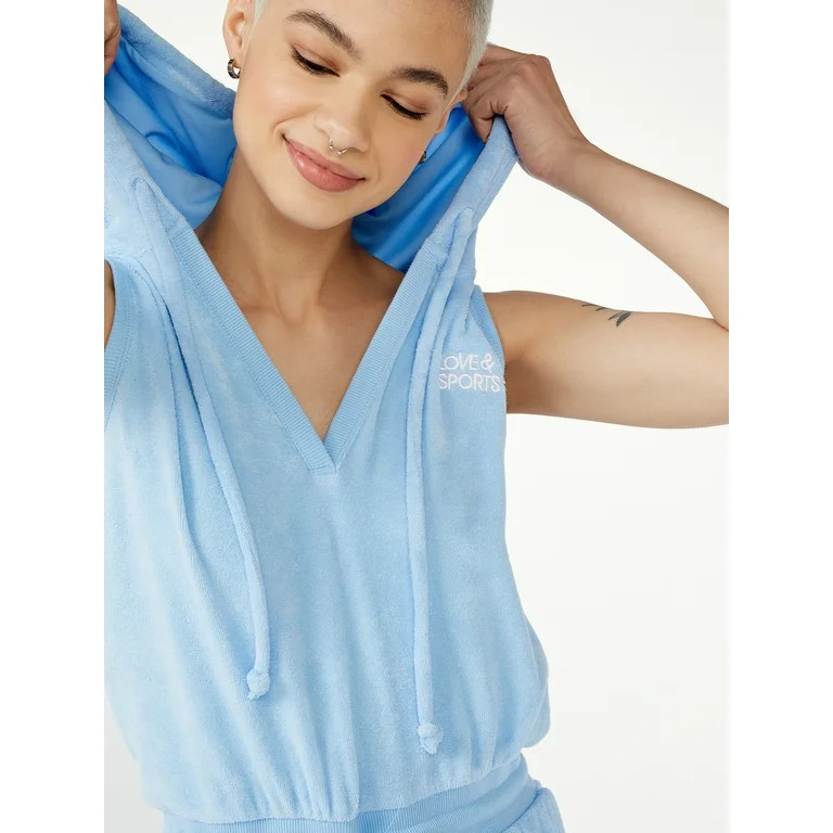 Love & Sports Women’s Terry Cloth Romper with Hood | Walmart (US)