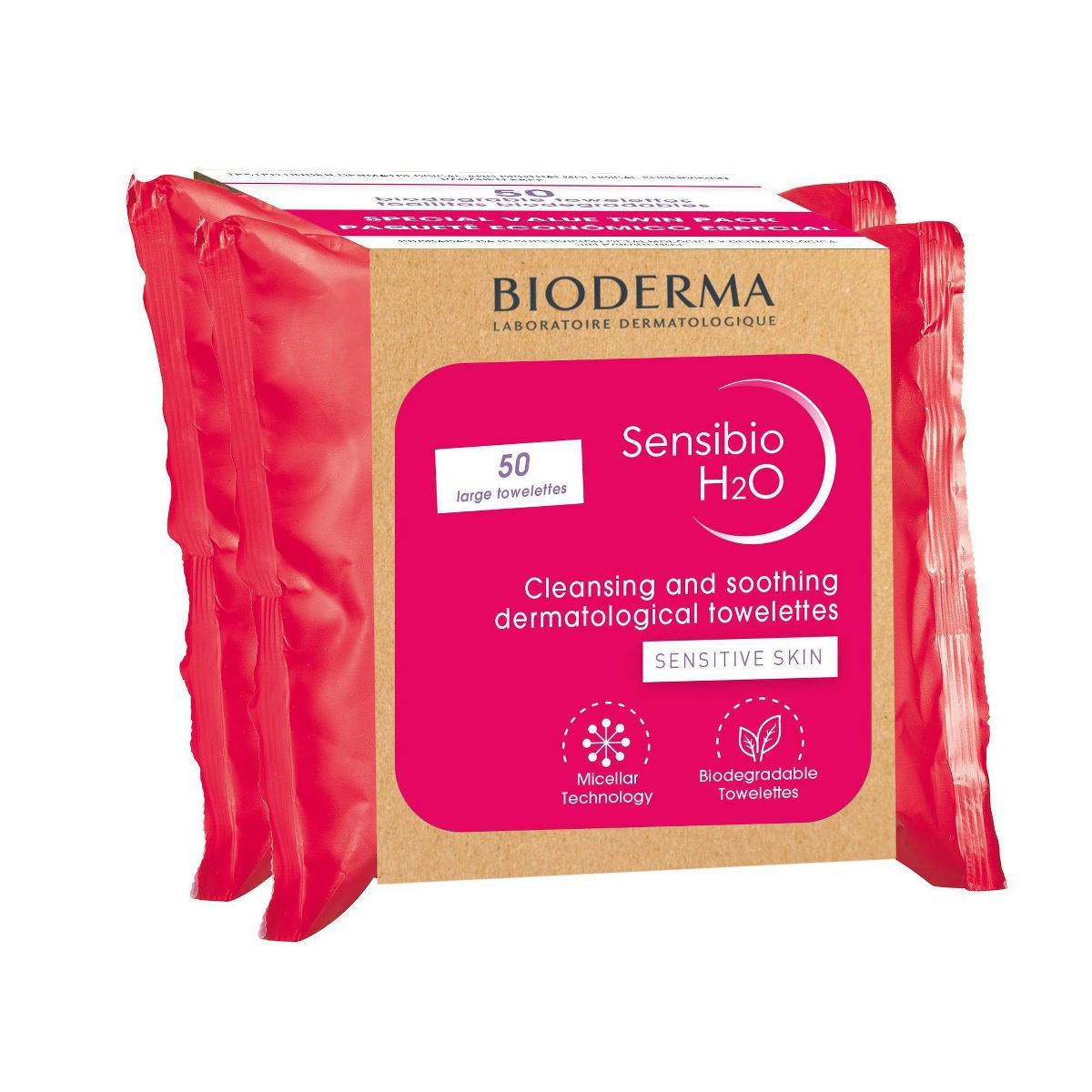 Bioderma Sensibio H2O Facial Cleansing Wipes - 25ct/2pk | Target