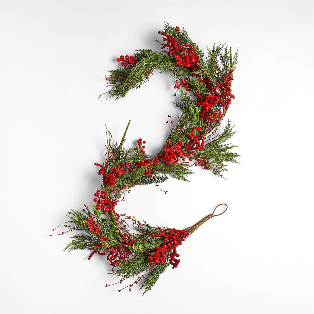 Faux Red Berry and Pine Garland 6' | Crate and Barrel | Crate & Barrel