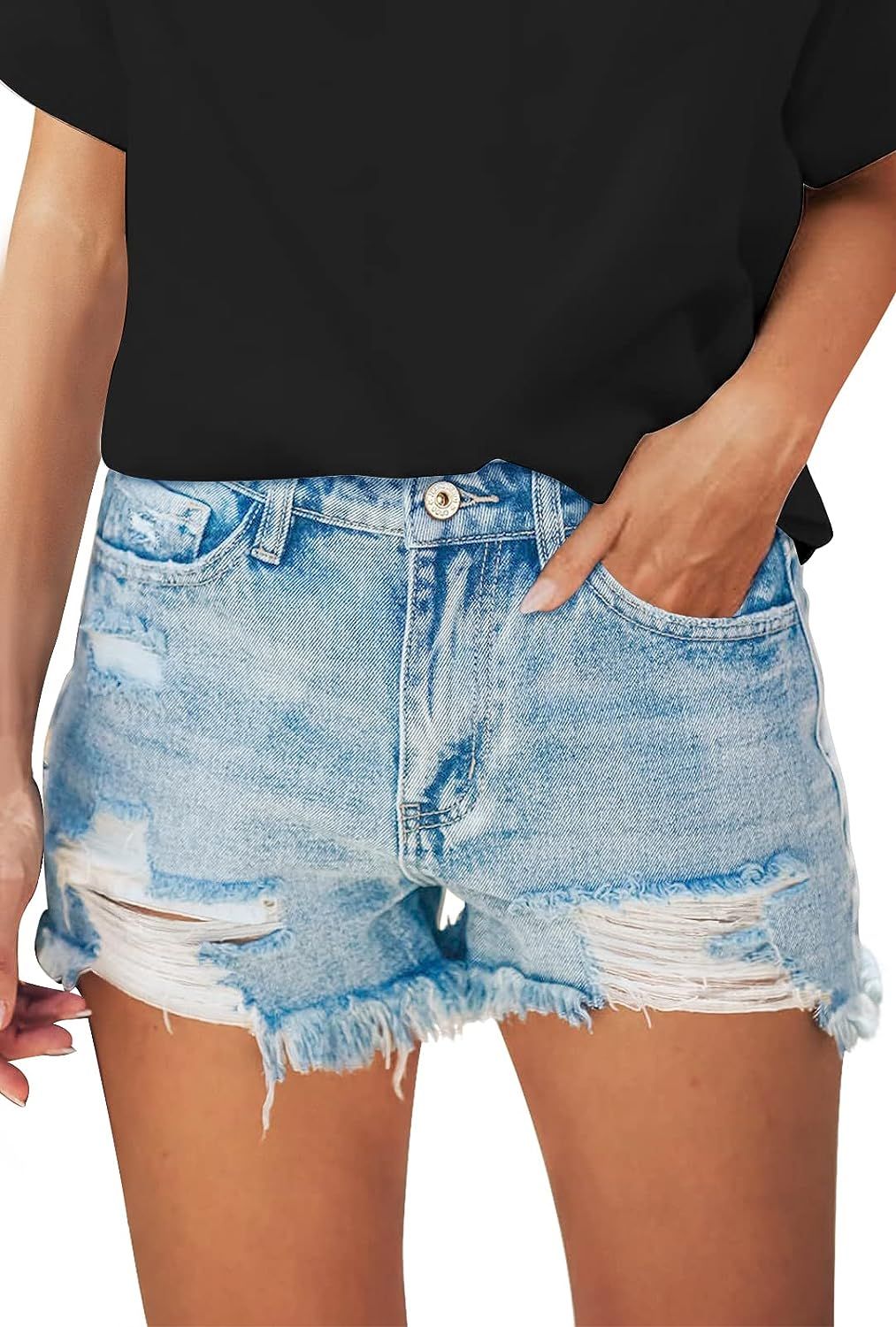 DYLISEA Womens Jean Shorts High Waisted Ripped Distressed Cut Off Frayed Denim Jean Shorts for Wo... | Amazon (US)