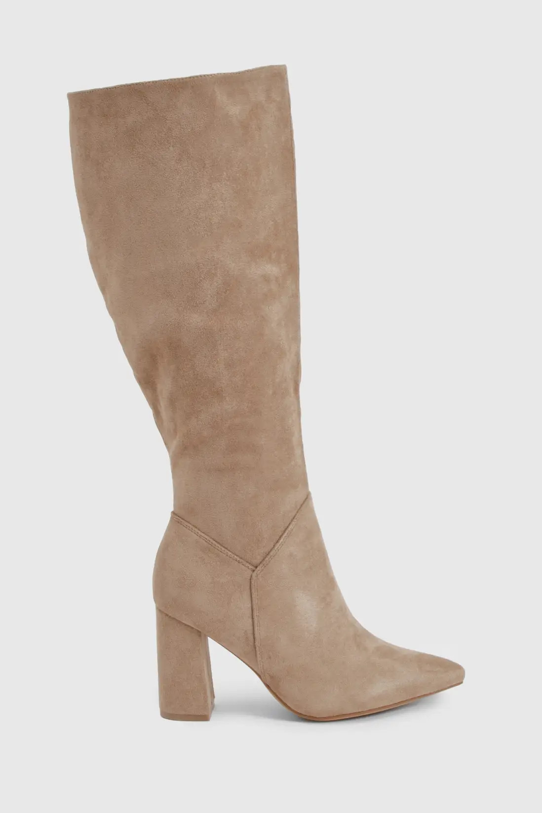 Beige Wide Fit Faux Suede Knee High Boots | Boohoo | Boohoo.com (UK & IE)