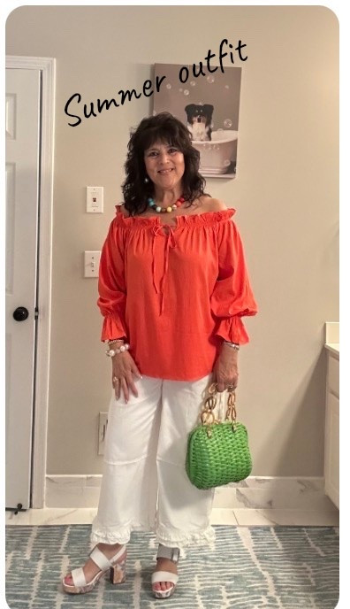 This coral top is so pretty for summer!! Love it with the white pants and that cute green bag, such a fresh and classy look. Bright colors always make an outfit feel happy. Always be confident 💚☀️
#summeroutfit #styleover50 #agelessfashion #midlifestyle #over50fashion

#LTKootd #LTKMidsize #LTKOver40