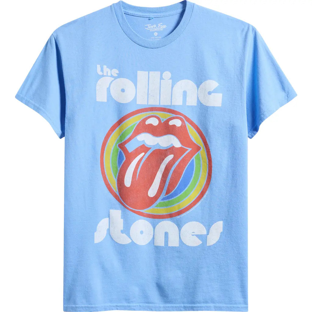 Junk Food Rolling Stones Crewneck T-Shirt in Carolina Blue at Nordstrom, Size Xx-Large | Nordstrom