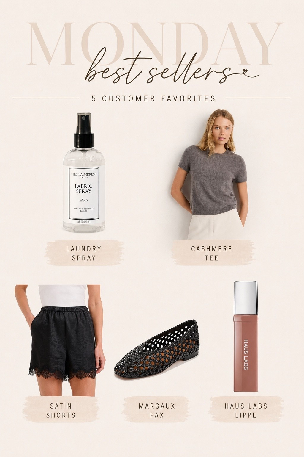 Monday’s best sellers 🤎 These are the 5 finds everyone has been loving lately! From the softest cashmere tee and chic woven flats to an everyday lip favorite and the fabric spray that keeps everything feeling fresh—these are all so good for heading into fall. #LTKFinds #LTKStyleTip #LTKBeauty #FallFavorites #BestSellers

#LTKSeasonal #LTKdayinmylife #LTKootd