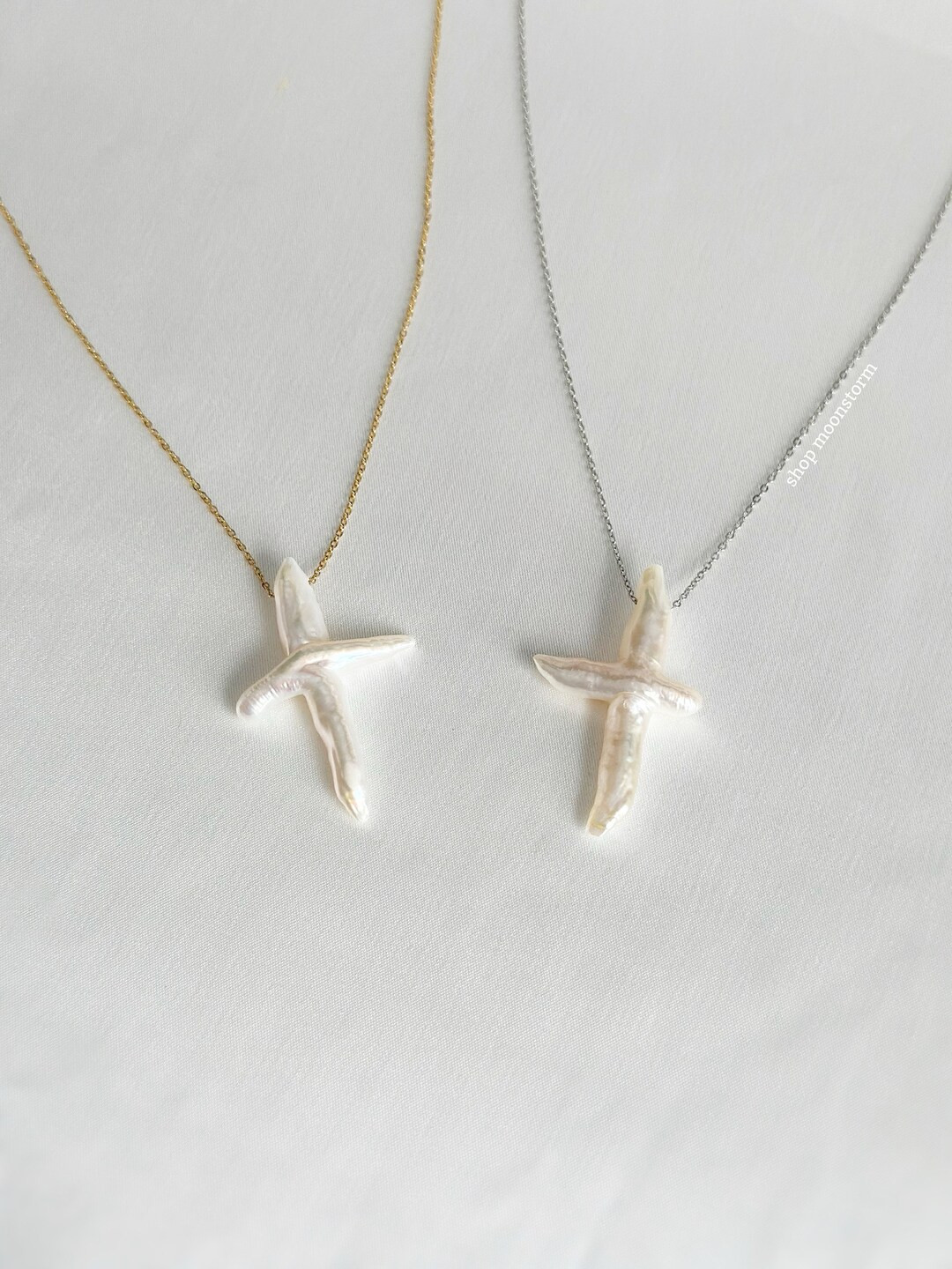 Freshwater Pearl Cross Necklace Unisex Stainless Steel Gold Waterproof Natural Pearls Minimalisti... | Etsy (US)