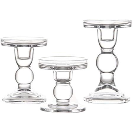 BTGLLAS 3-Piece Set of Glass Candlestick, Crystal Candlestick Holder Holder and Conical Candle, Chri | Amazon (US)