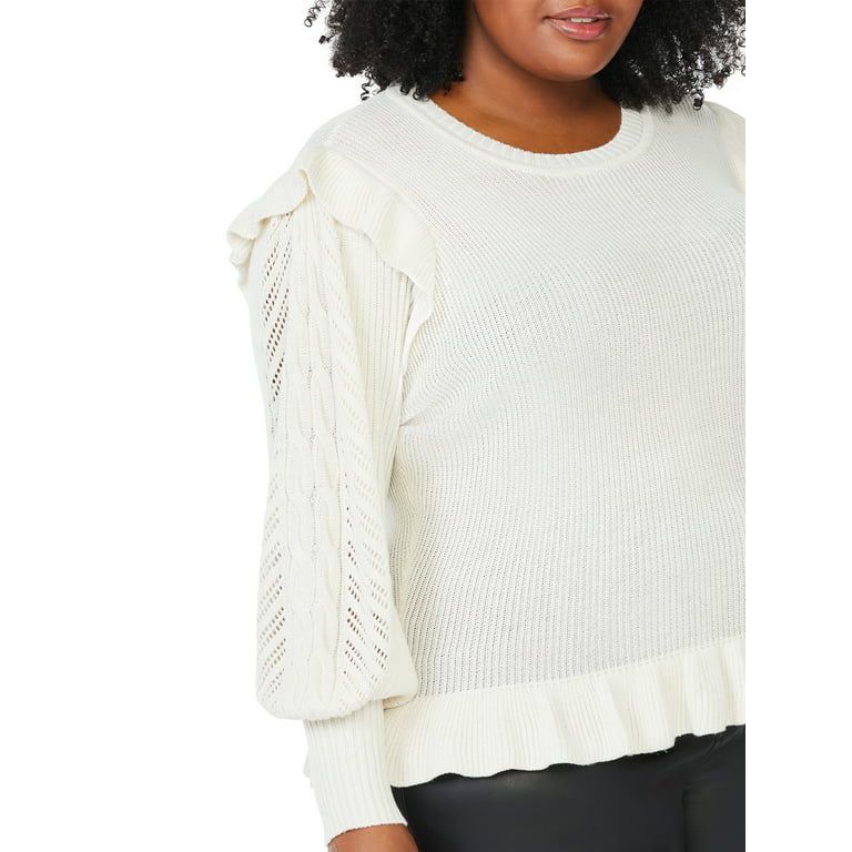 Sofia Jeans by Sofia Vergara Plus Size Pointelle Sleeve Sweater - Walmart.com | Walmart (US)