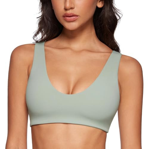 INGIA Womens U-Neck Sports Bra Padded U Back Medium Impact Fitness Yoga Bar Workout Crop Top with Built in Bra Mineral Large | Amazon (US)