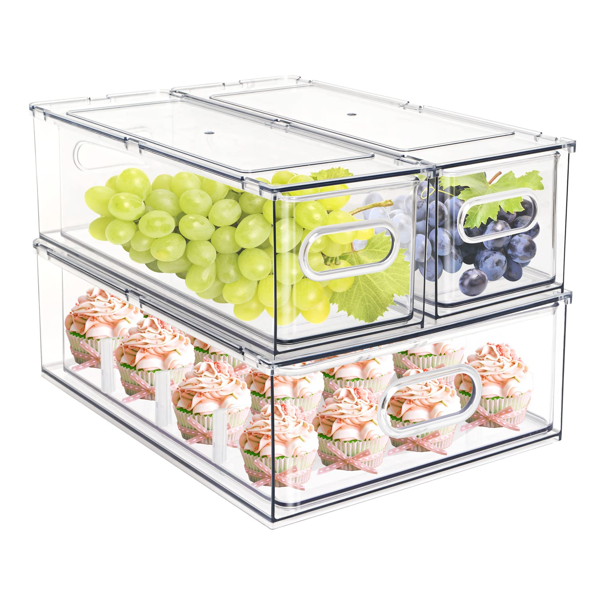 MineSign Set of 3 Stackable Refrigerator Organizer Bins Pull-Out Drawers for Fruit and Veggies Di... | Amazon (US)