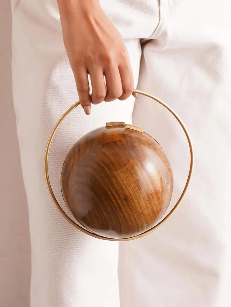 Wooden Ball Clutch: Handcrafted Wooden Evening Bag with Brass Handle | Etsy (Global)