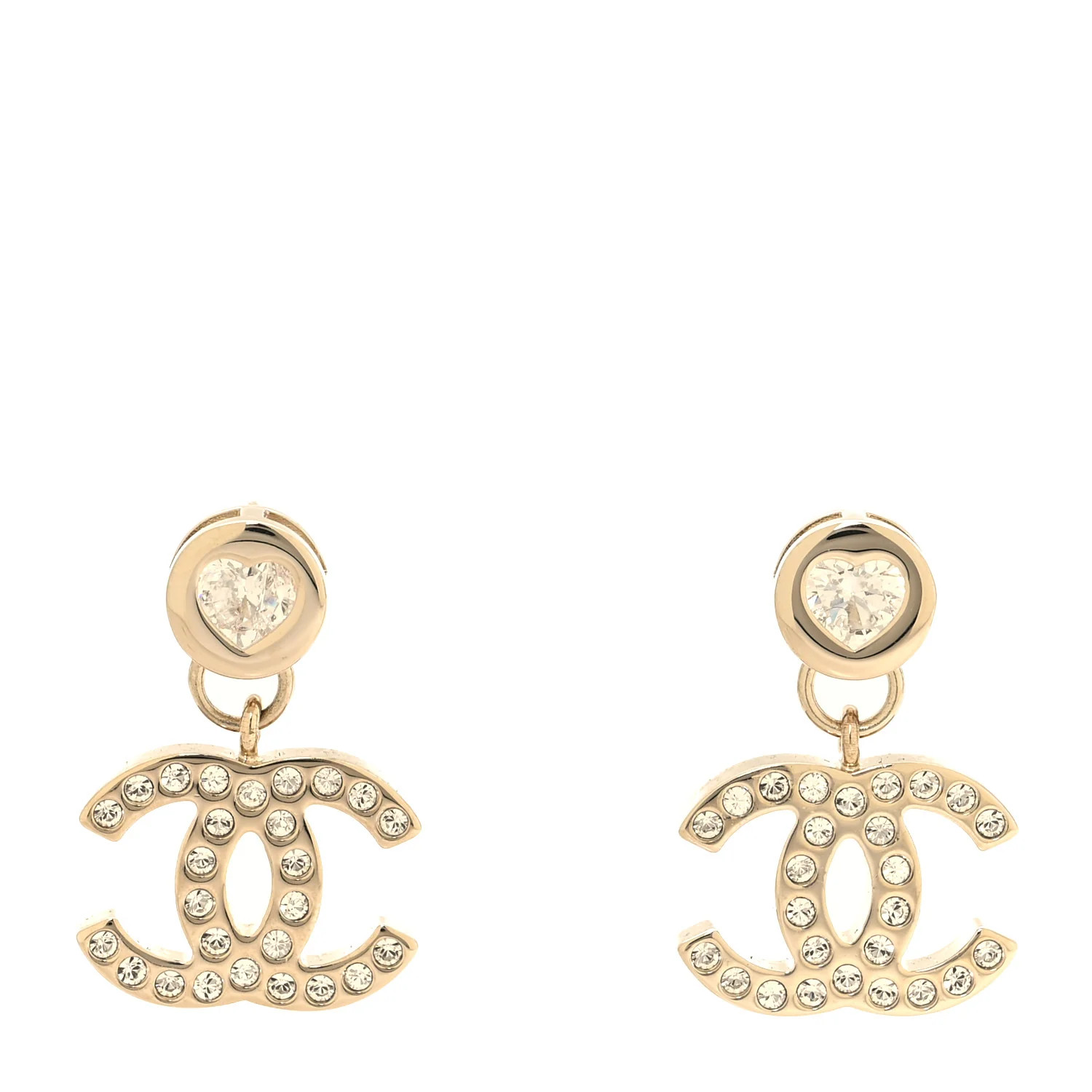 Crystal CC Heart Drop Earrings Gold | FASHIONPHILE (US)