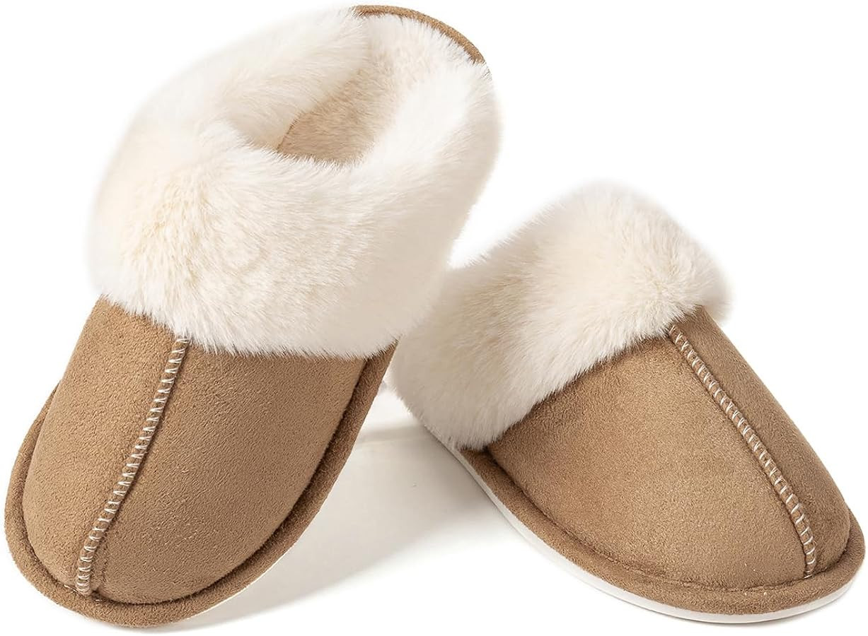 Women's Slippers Soft Plush Winter Warm House Shoes Slip on Fluffy Fur Slippers | Amazon (US)