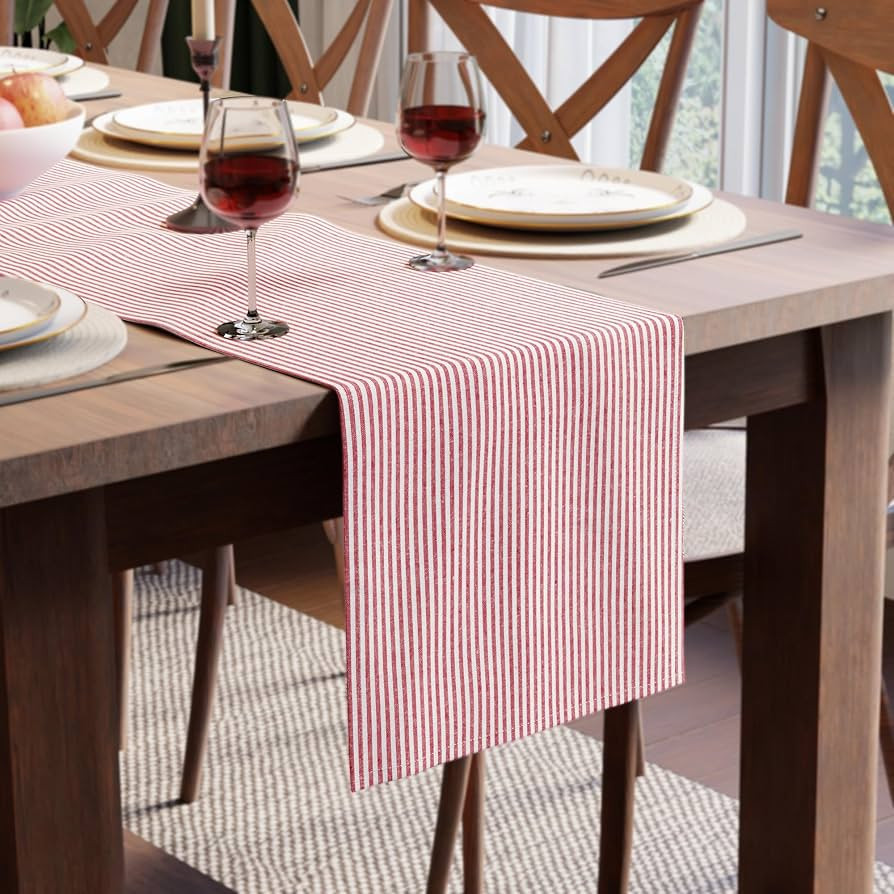 Encasa XO Cotton Dining Table Runner | Ticking Red | Size 13x59 in - Machine Washable & Durable | Amazon (US)