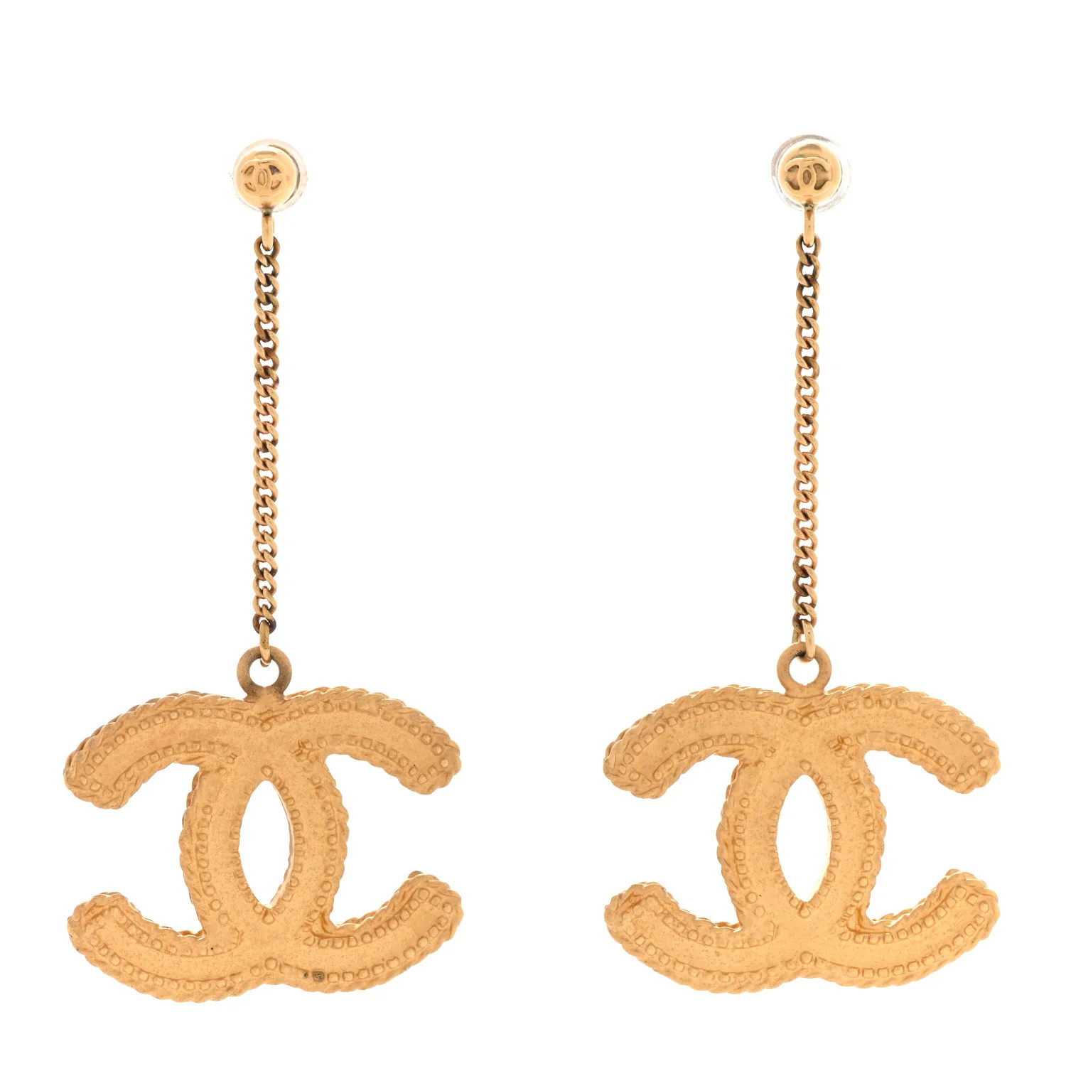 CC Drop Earrings Matte Gold | FASHIONPHILE (US)