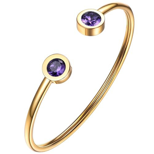 PROSTEEL February Birthstone Amethyst Cuff Bracelet 18K Gold Plated Stainless Steel Purple Crystal Banglel Women Jewelry | Amazon (US)
