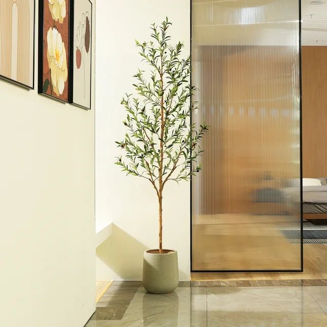 7FT Tall Artificial Olive Tree, Artificial Plants with Fruits and Wood Branches, Realistic Indoor... | Walmart (US)