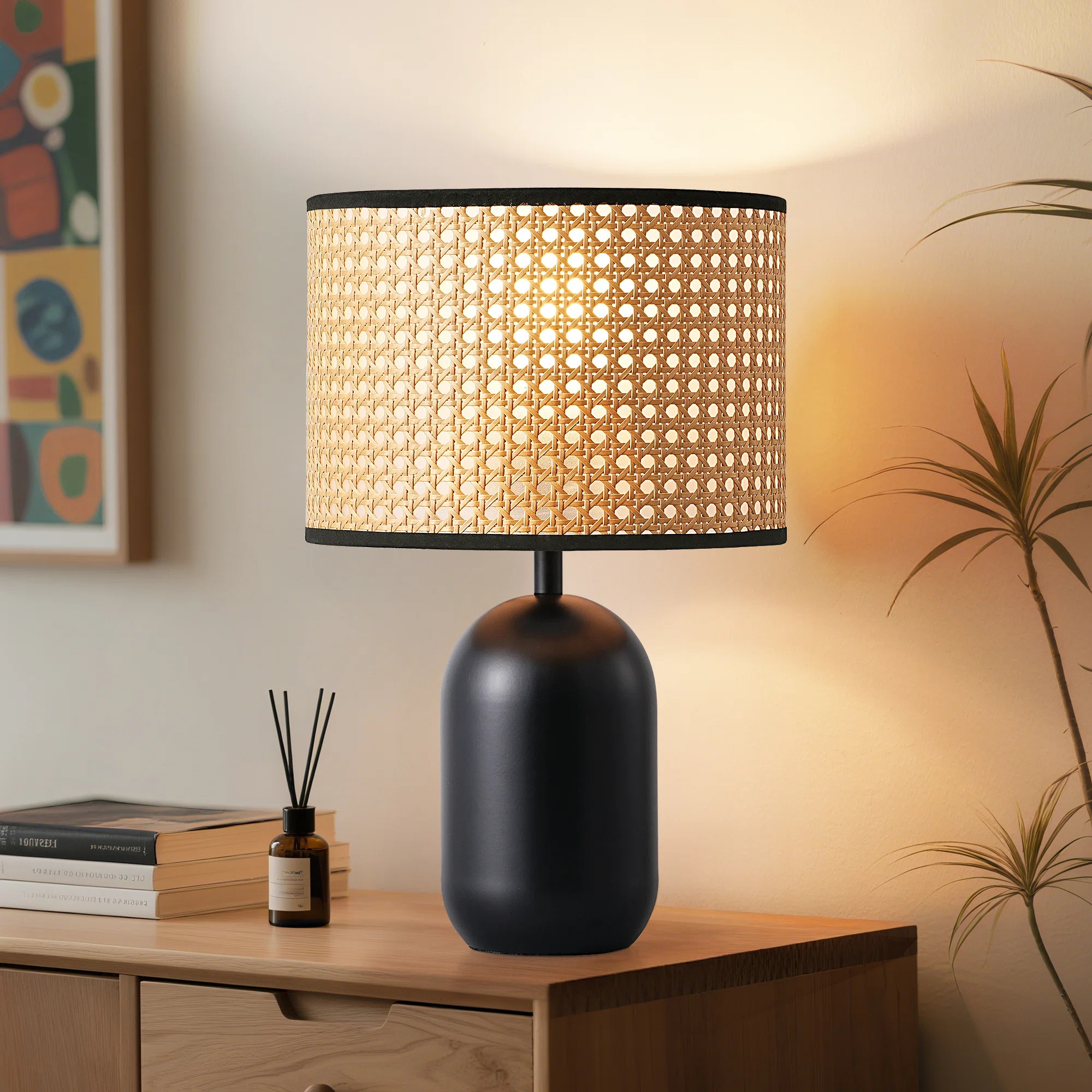 15.4'' Black Metal Table Lamp With Rattan Shade For Bedrooms, Living Rooms Or Reading Corners | Wayfair North America
