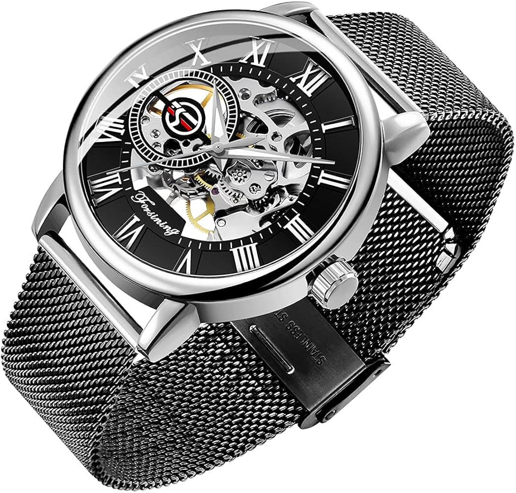 Men's Skeleton Watch Classic Roman Numeral Steampunk Mechanical Watch Hand-Wind Mens Watches (Blue) | Amazon (US)