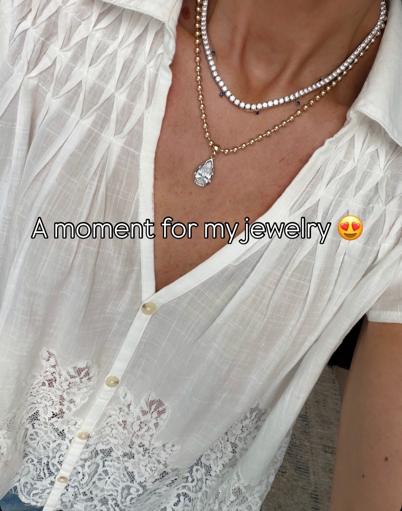 The layered jewelry is what makes this look for me. Mixing the classic tennis necklace with delicate gold chains and a statement pendant gives a simple white blouse so much personality without feeling overdone.

layered necklaces, tennis necklace, gold jewelry, pendant necklace, everyday jewelry, jewelry layering, statement jewelry, classic accessories, necklace stack, annabrstyle

#LTKgrwm #LTKdayinmylife #LTKootd