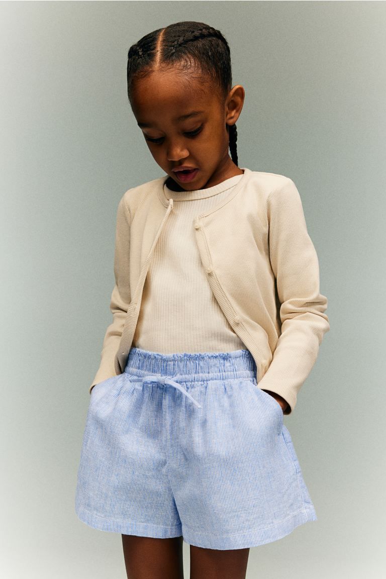 Linen-blend Shorts - Light blue/striped - Kids | H&M US | H&M (US + CA)