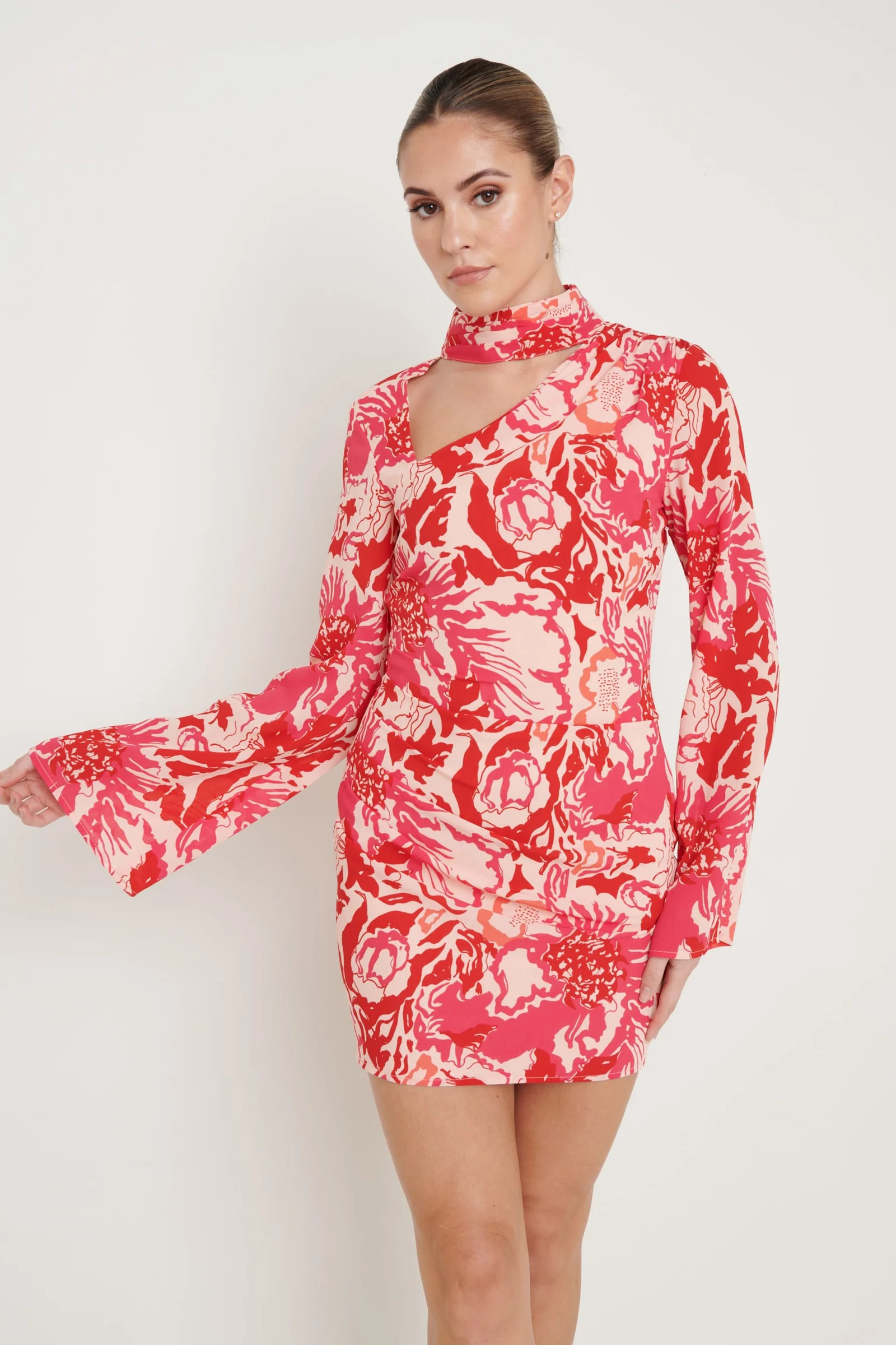 Athene Cut Out Mini Dress - Pink and Red Floral | Pretty Lavish (UK)
