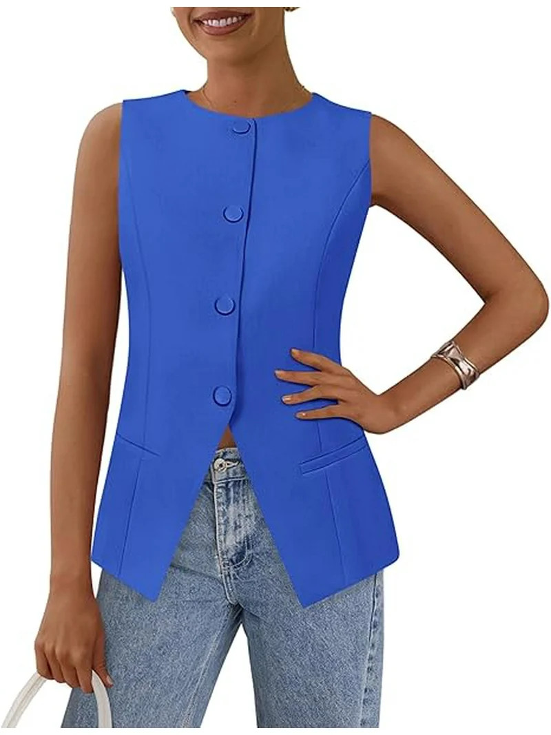 PRETTYGARDEN Women's Suit Vest Tops Summer Dressy Casual Business Button Sleeveless Trendy Fashio... | Walmart (US)