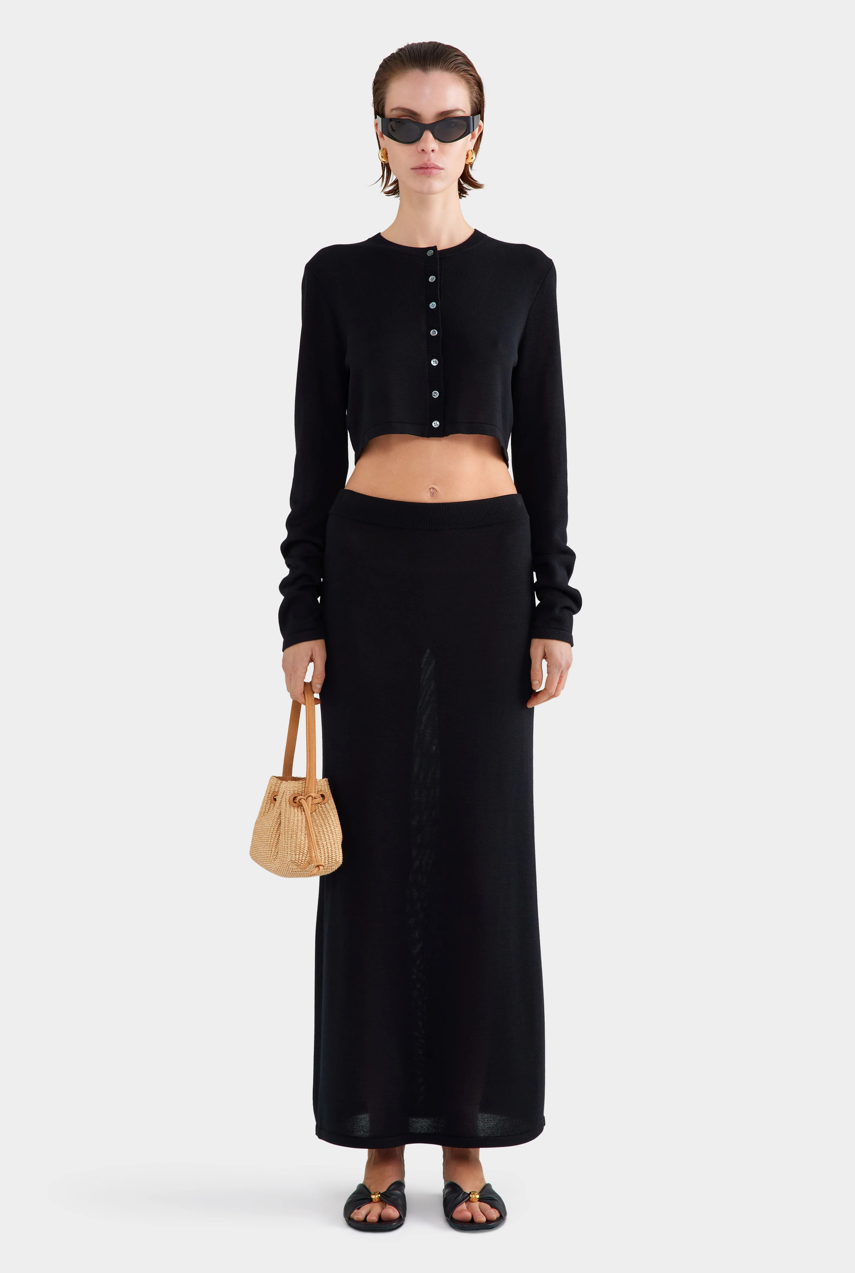 Tencel Silk Knit Skirt Black | Venroy | Venroy AU