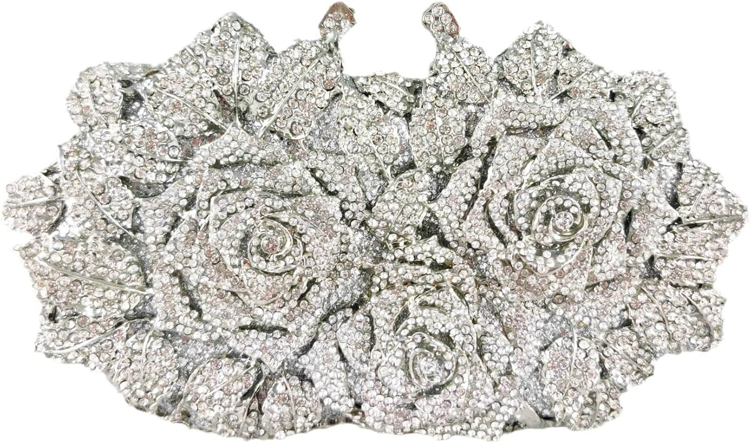 Boutique De FGG Dazzling Flower Evening Bags For Women Formal Party Rhinestone Handbags Wedding C... | Amazon (US)