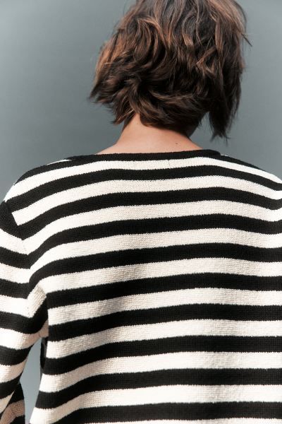 Knitted cardigan - Black/Striped - Ladies | H&M GB | H&M (UK, MY, IN, SG, PH, TW, HK)