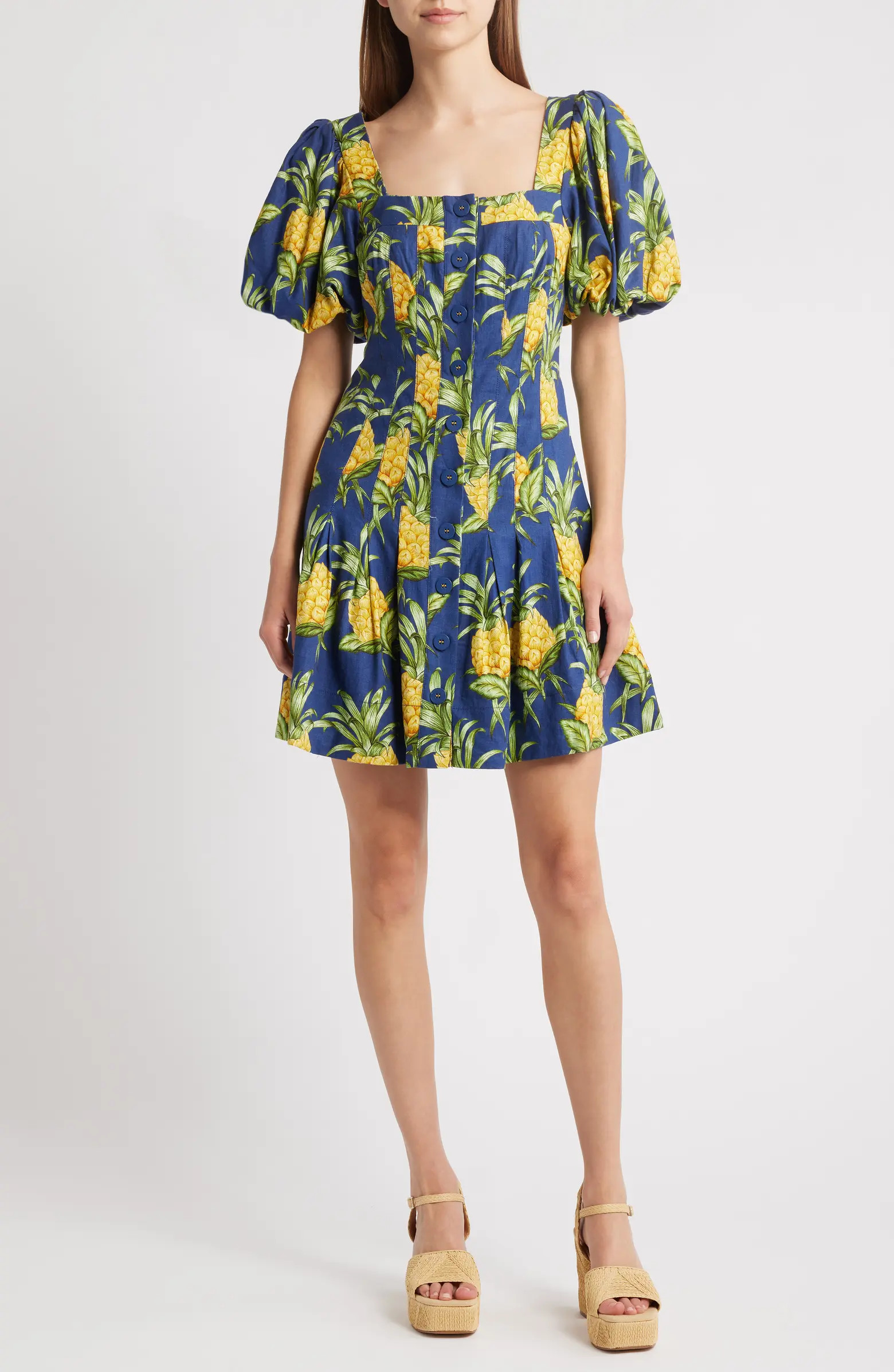 FARM Rio Pineapple Print Linen Blend Minidress | Nordstrom | Nordstrom