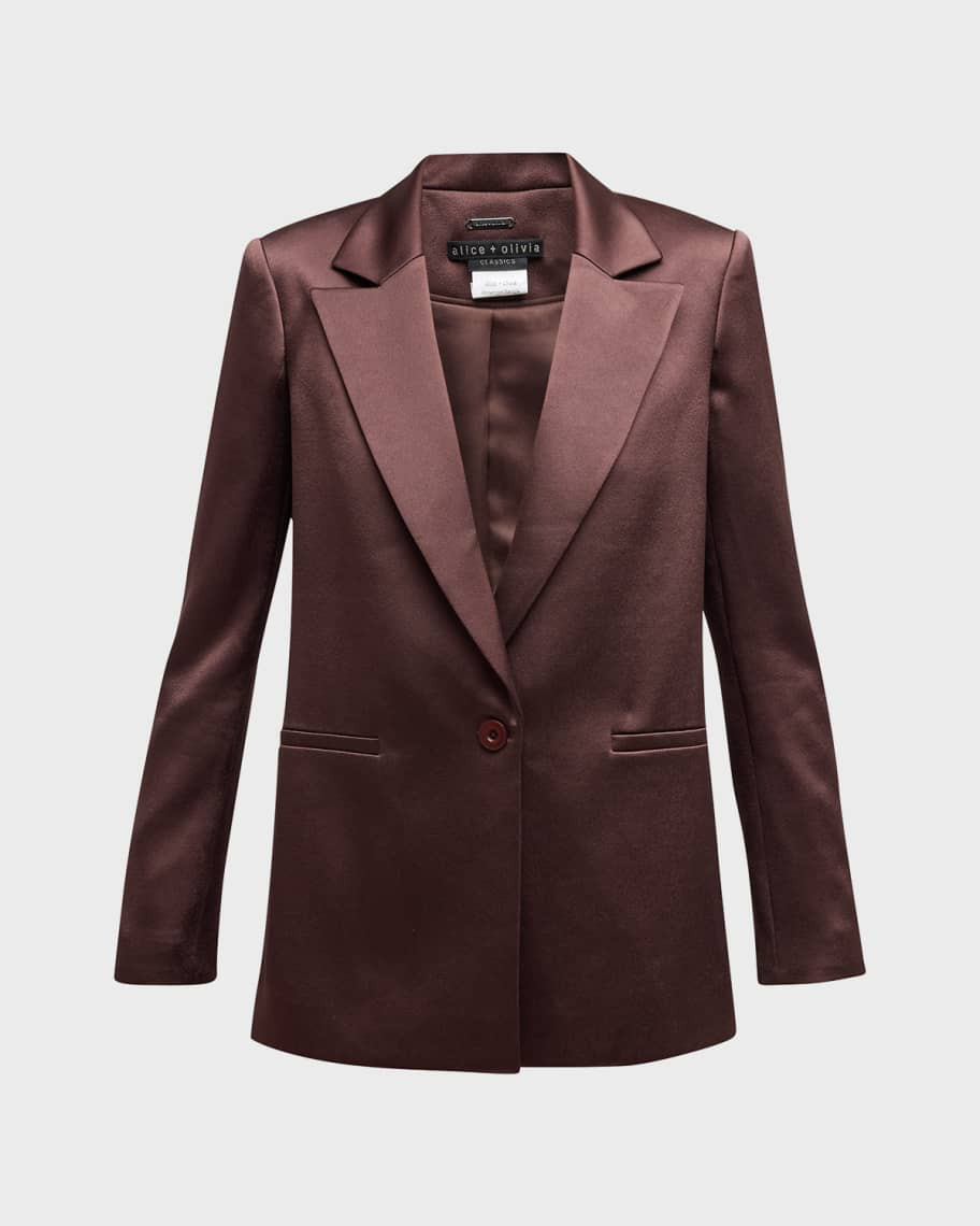 Denny Satin Notch-Collar Boyfriend Blazer | Neiman Marcus