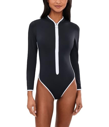 Seafolly, Women's, Collective Long Sleeve Zip Front One-Piece, Black, 12 | Amazon (US)