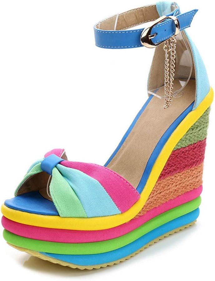 SaraIris Sandals for Women Gladiator Ankle Strap High Heel Platform Wedge Rainbow Sandals for Women | Amazon (US)