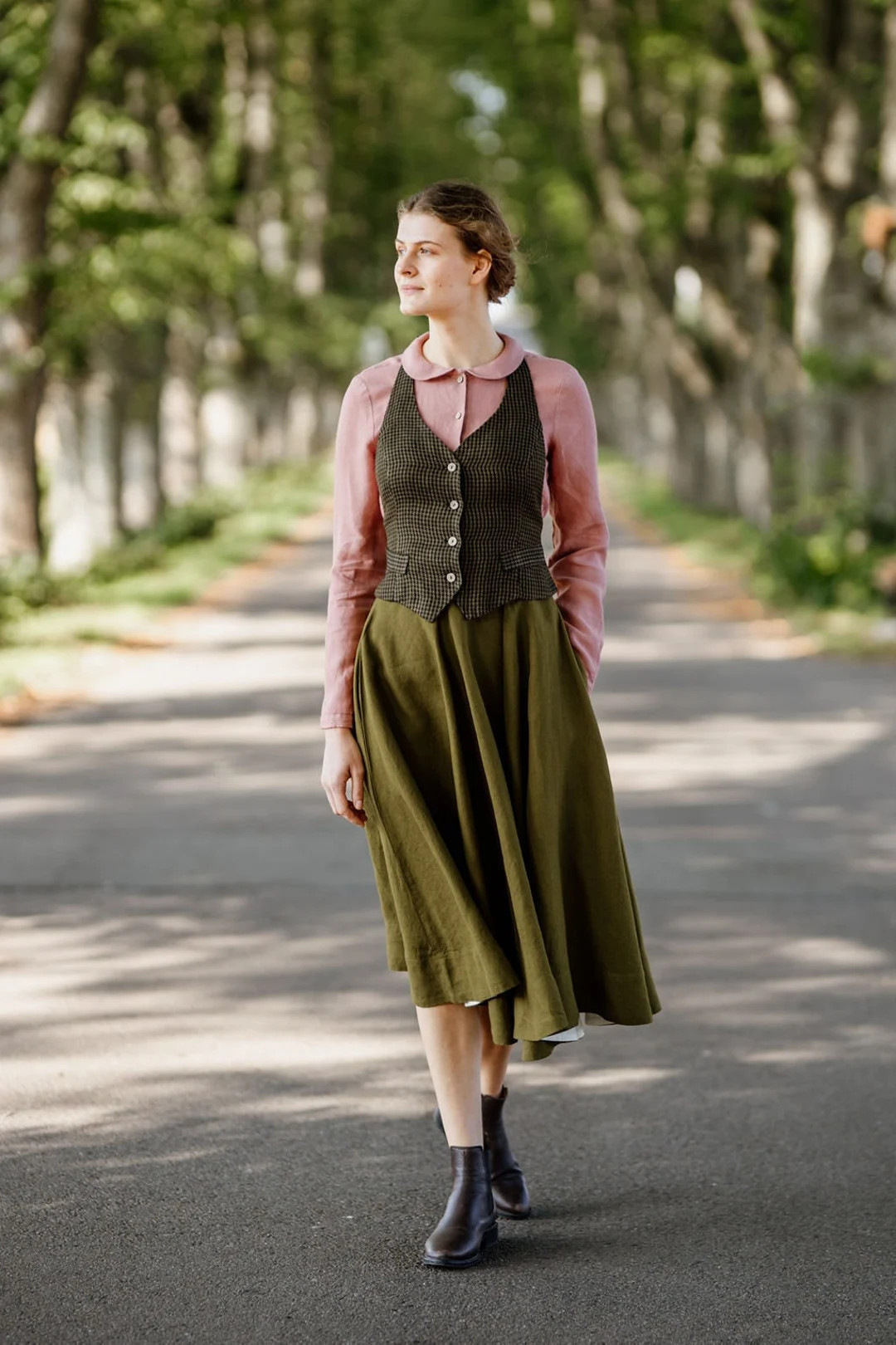GREEN LINEN SKIRT Midi Circle Skirt, Skirt With Pockets, Goblincore Skirt, Hobbit Skirt, Renaissa... | Etsy (UK)