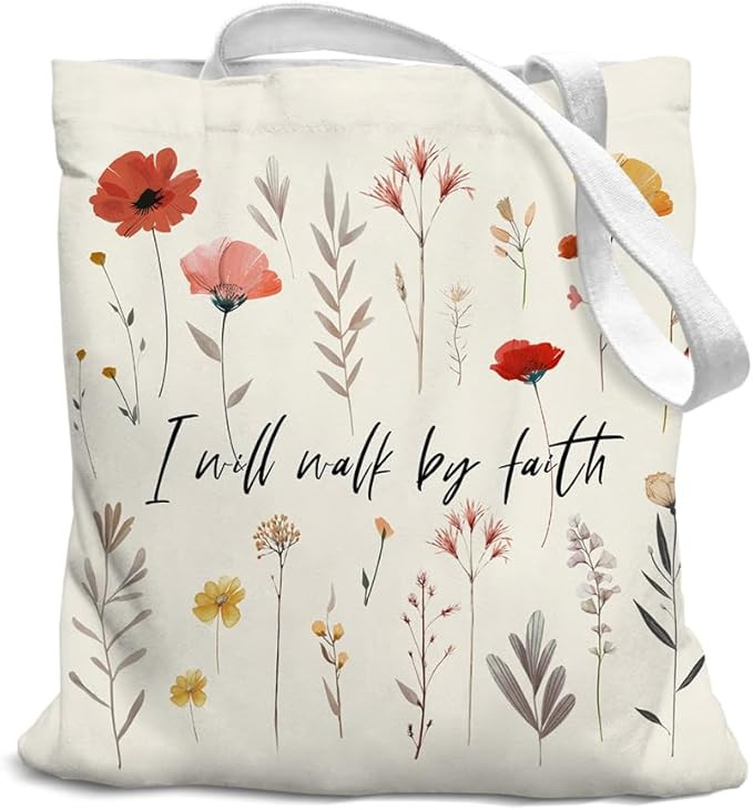 Bible Flowers Canvas Tote Bag - Floral Tote for Women, Reusable Grocery Bag, Faith Inspired Gift | Amazon (US)