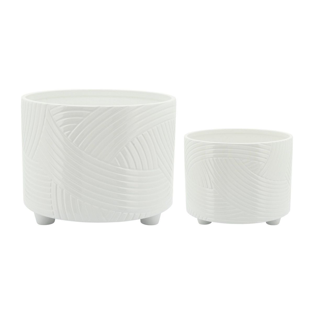 Sagebrook Home 12" Wide 2pc Swirl Ceramic Footed Planters White | Target