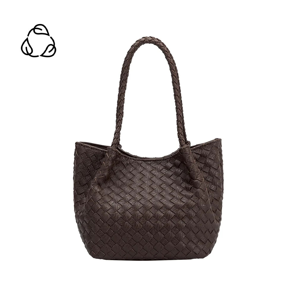 Espresso Anahi Recycled Vegan Leather Woven Top Handle Bag | Melie Bianco | Melie Bianco