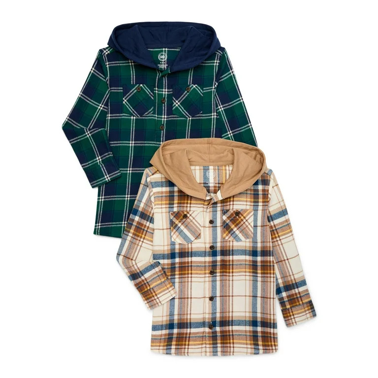 Wonder Nation Boys Hooded Flannel Shirt, 2-Pack, Sizes 4-18 | Walmart (US)