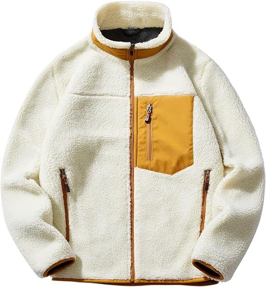 chouyatou Men's Winter Stand Collar Contrast Zip Pocket Fuzzy Sherpa Warm Zip Up Fleece Hoodie Ja... | Amazon (US)