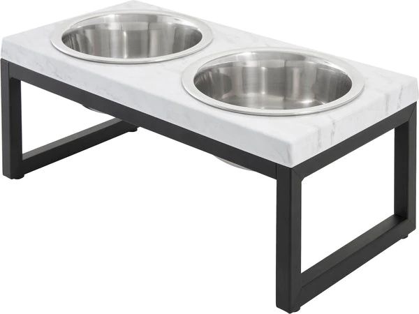 FRISCO Marble Print Stainless Steel Double Elevated Dog Bowl, Black Stand, Medium: 3 cup - Chewy.... | Chewy.com