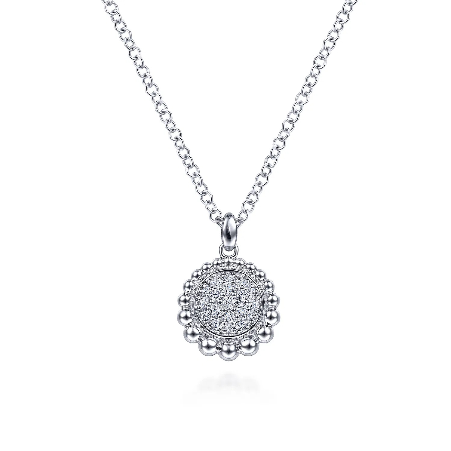 925 Sterling Silver White Sapphire Pave Round Pendant Necklace | Gabriel & Co. Fine Jewelry And Bridal